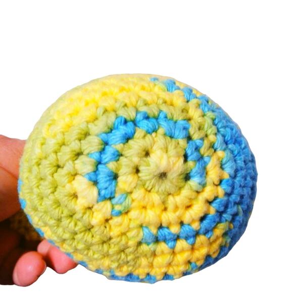 Lime, Yellow & Blue Crochet Knit Owl Plush - 8" Handmade Stuffed Animal - Picture 3 of 5